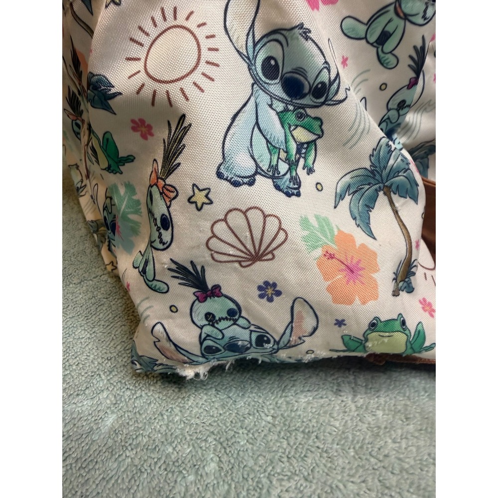 Disney Loungefly Stitch and Scrump Tropical Floral Canvas Backpack Cream Brown - Picture 11 of 14
